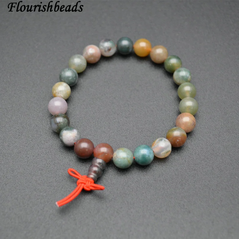 8mm 10mm Round Natural Indian Agate Mala Prayer Beads Bracelet