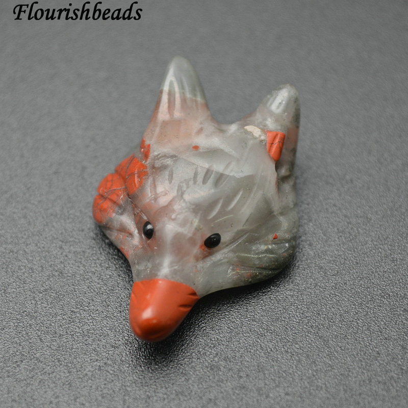 Fox Head Nucleated Natural Tiger Eye Unakite African Blood Stone Pendant