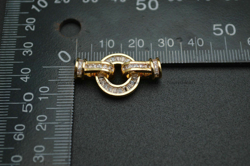 Circle Gold Rhodium Plating Copper Paved CZ Connecter Clasps