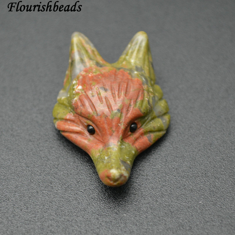 Fox Head Nucleated Natural Tiger Eye Unakite African Blood Stone Pendant