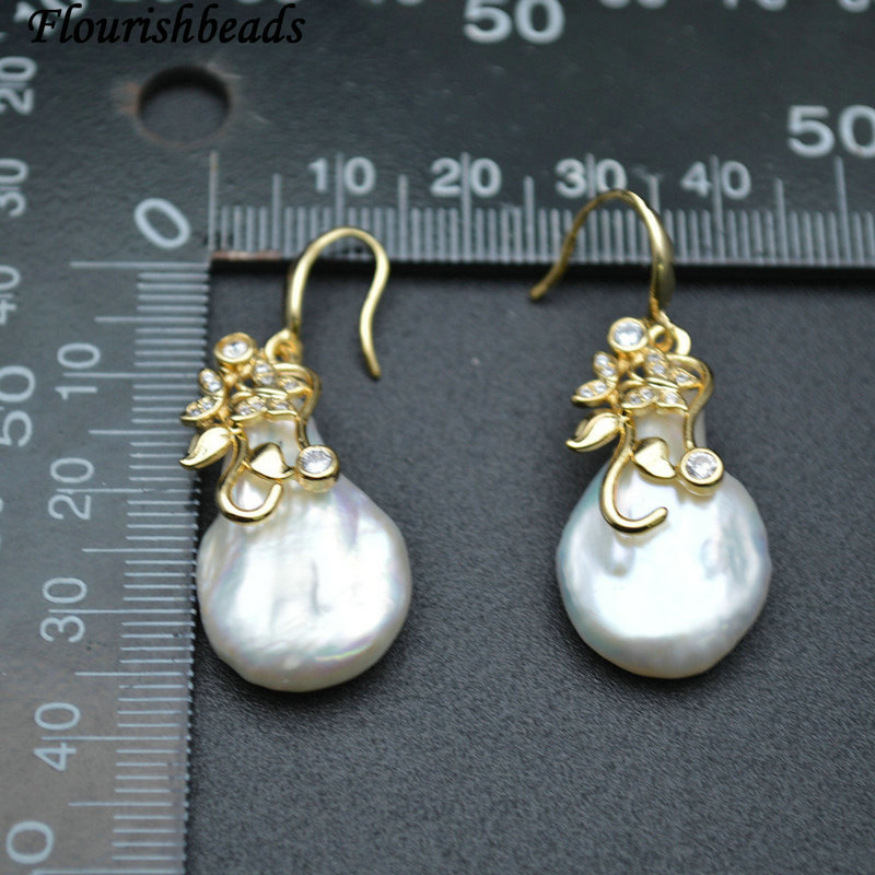 Big White Nutaral Pearl Anti-fade Plating Copper Paved CZ Earings