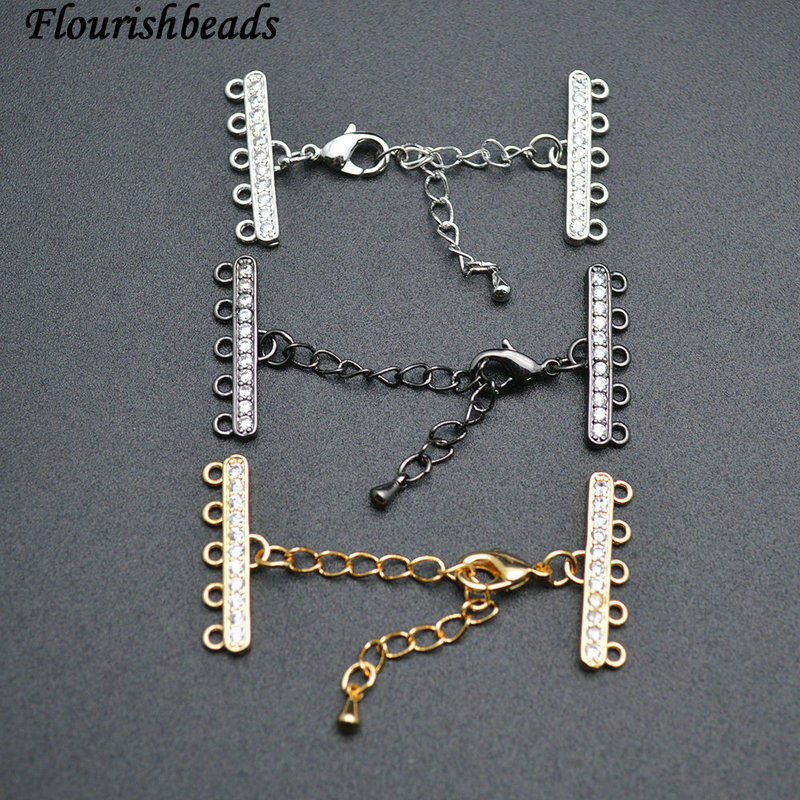 Gun Metal Gold Rhodium Plating Copper Paved CZ with 5 Loops Lobster Chain Connecter Clasps