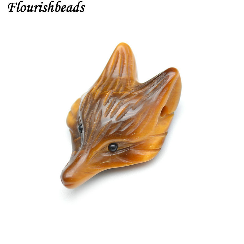 Fox Head Nucleated Natural Tiger Eye Unakite African Blood Stone Pendant