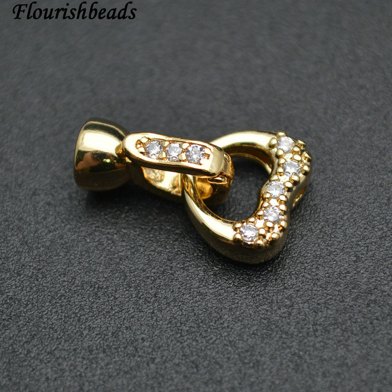 Gold Rhodium Plating Copper Heart Paved CZ Two Parts Clip Clasps