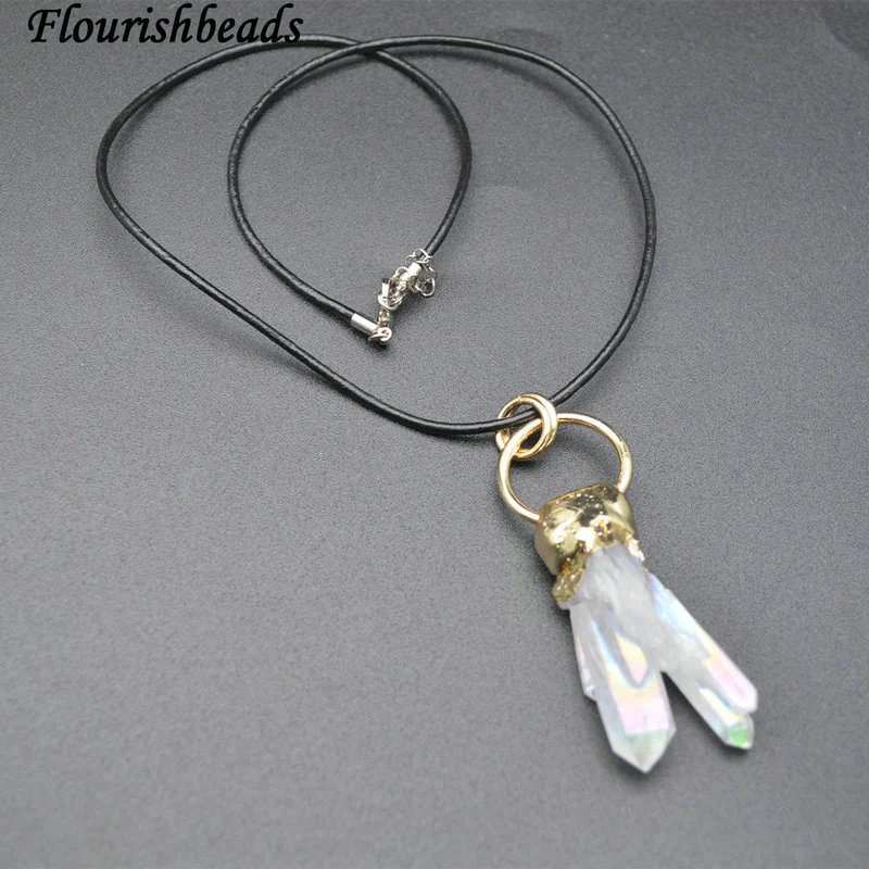 Anti- fade AB Plating Natural Nugget Druzy White Crystal Quartz Necklace