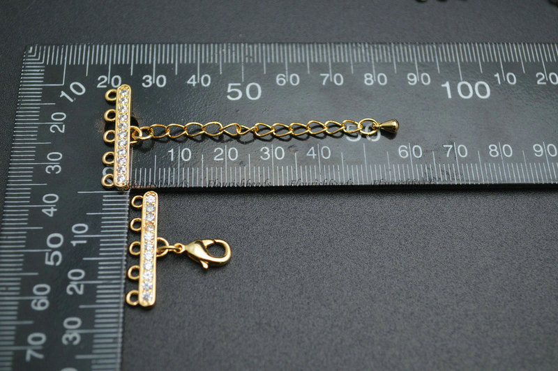 Gun Metal Gold Rhodium Plating Copper Paved CZ with 5 Loops Lobster Chain Connecter Clasps