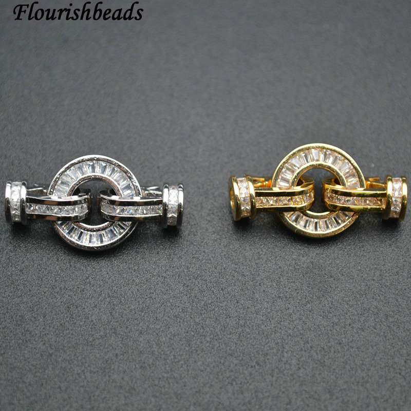 Circle Gold Rhodium Plating Copper Paved CZ Connecter Clasps