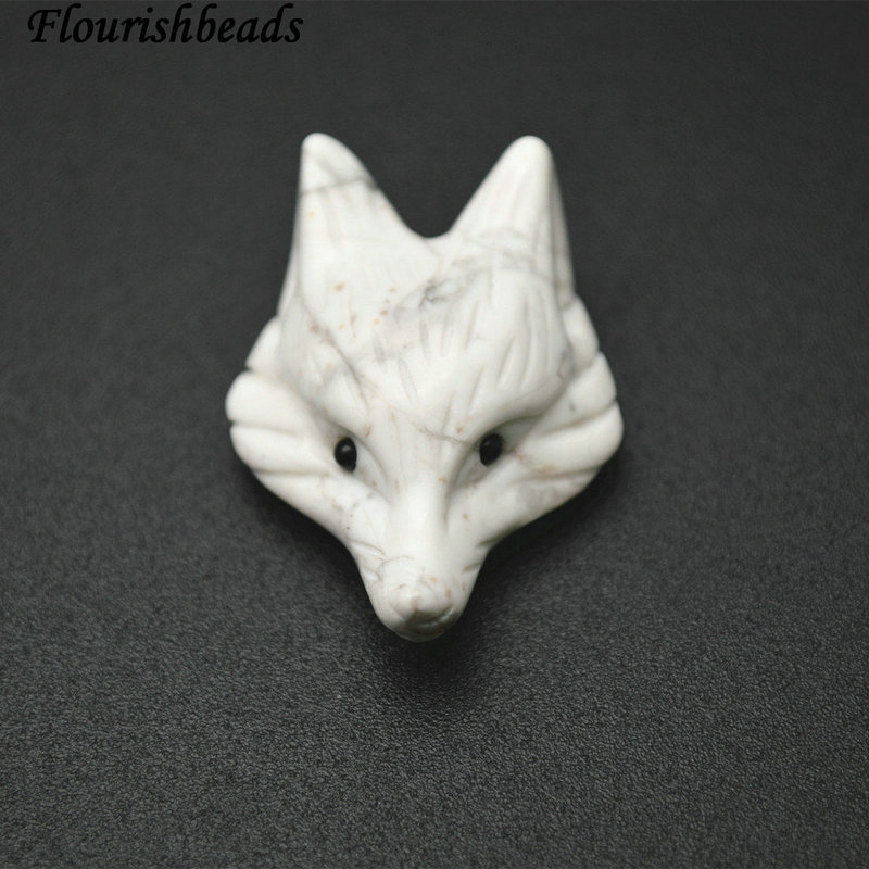 Fox Head Graduate Natural Black Obsidian White Turquoise Stone Pendant for DIY Jewelry Making