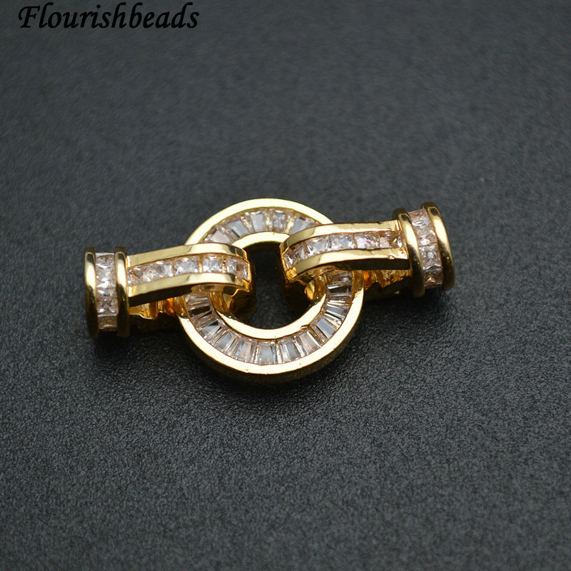 Circle Gold Rhodium Plating Copper Paved CZ Connecter Clasps