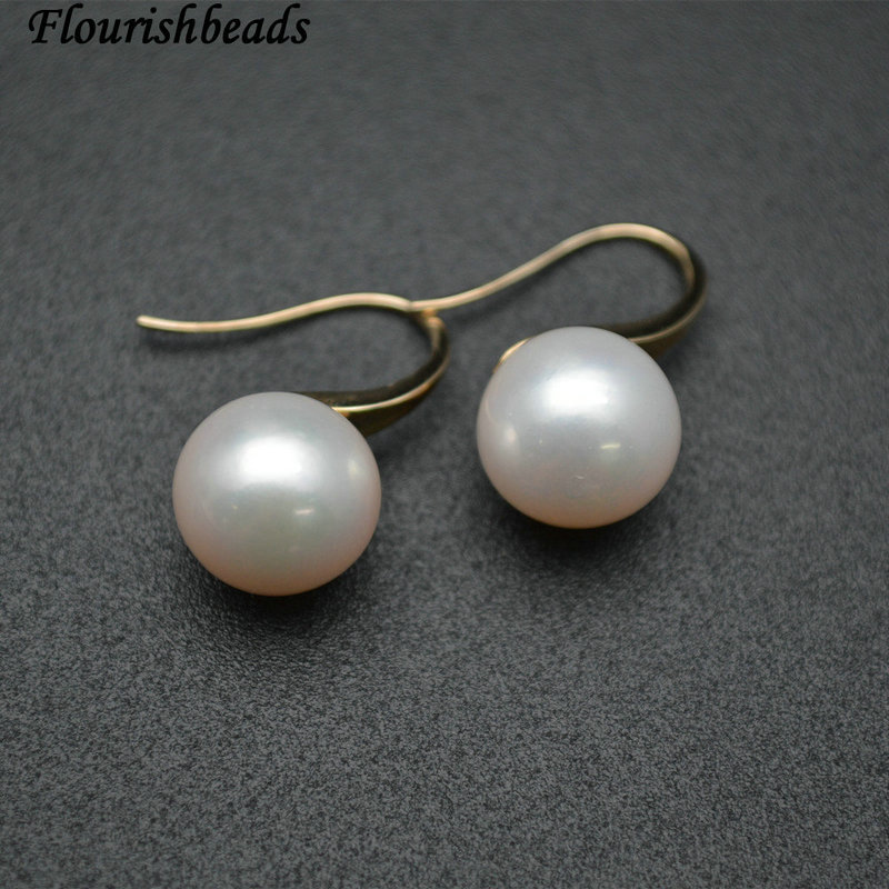 10-11mm Natural Nucleated White Pearl Bead with 18K 14K Gold Hook Fashion Earings