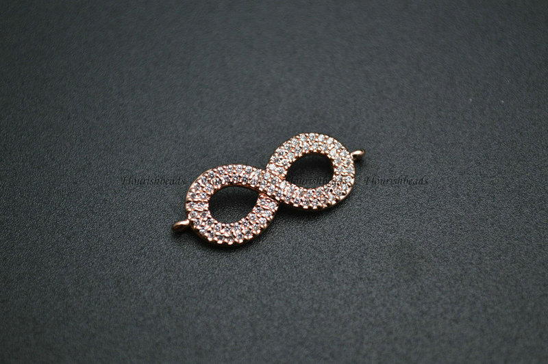 8 Shape Gold Rhodium Rose Gold Plating Copper Paved CZ 2 loops Connecter Charms