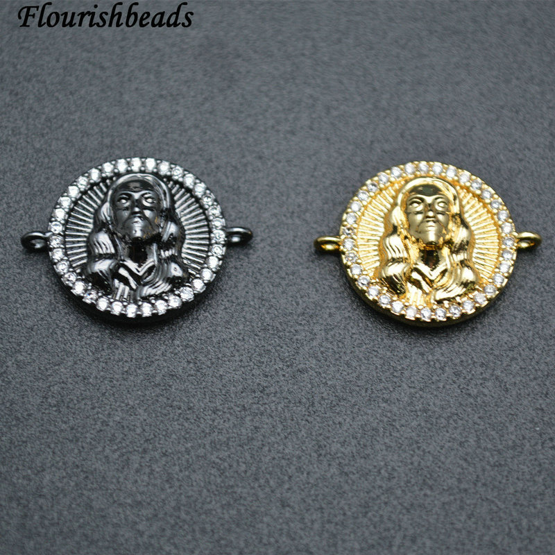 Indian Head Circle Anti-fade Gold Gun Metal Plating Copper CZ 2 loops Charms Connecter