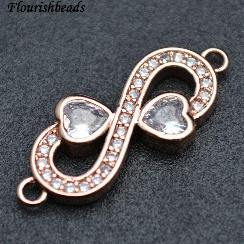 Fancy Shape Rose Gold Rhodium Gold Plating Copper Heart CZ 2 Loops Charms Connecter