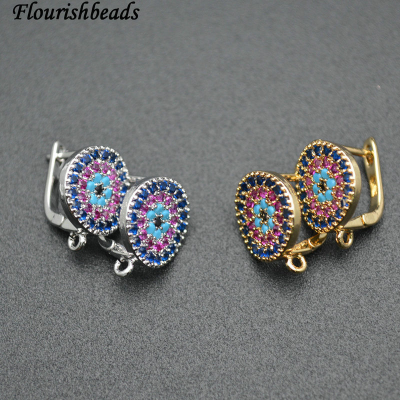 Zircon CZ Lay in Rhodium Gold Plating Copper Circle Curved Face Earing Hook