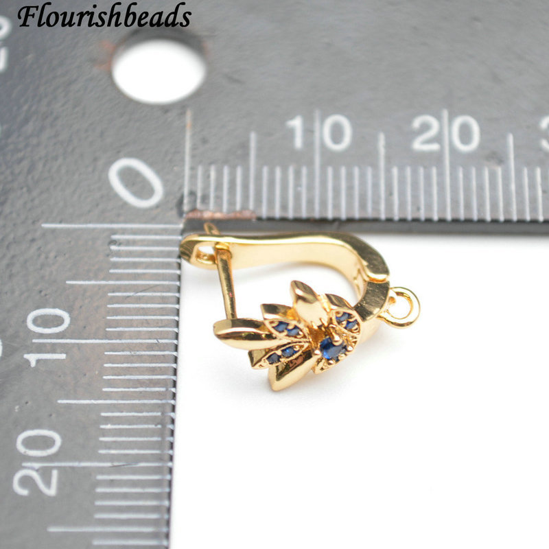 Gold Rhodium Plating Copper Paved CZ Leaf Shape Earing Hooks