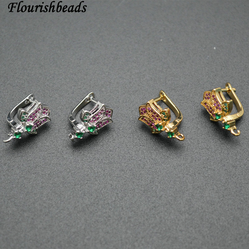 Flower Shape Gold Rhodium Plating Copper Paved CZ Earing Hooks