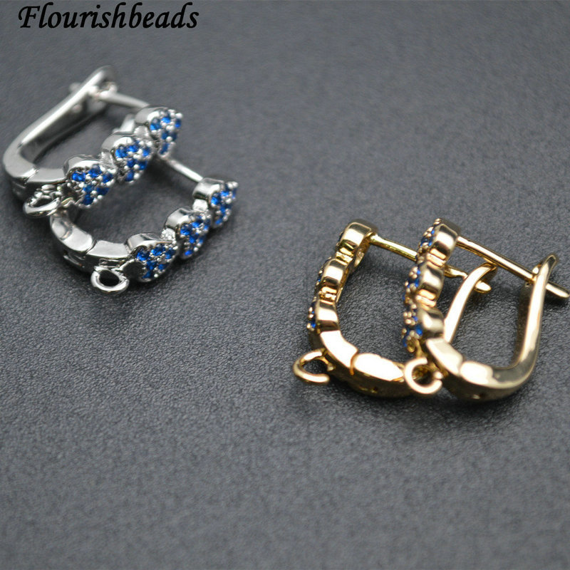 3 Heart Shape Gold Rhodium Plating Copper Paved CZ Earing Hooks