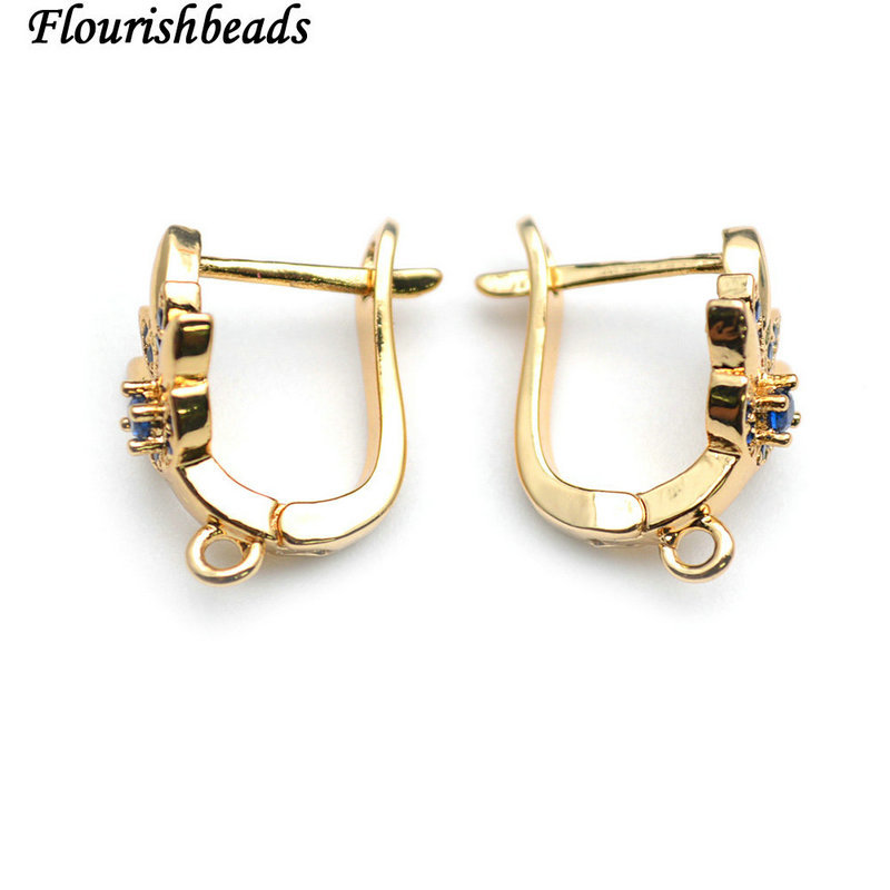 Gold Rhodium Plating Copper Paved CZ Leaf Shape Earing Hooks