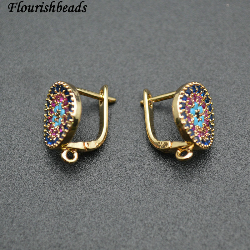 Zircon CZ Lay in Rhodium Gold Plating Copper Circle Curved Face Earing Hook