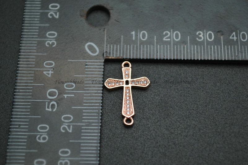 Cross Shape Gun Metal Gold Rhodium Rose Gold Plating Copper Paved CZ Charms