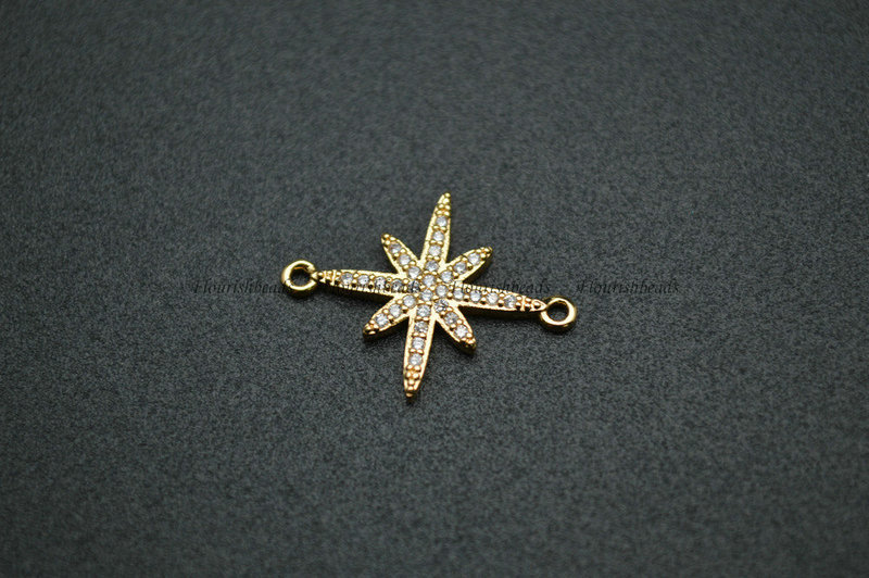 Snow Flake Metal Plating Copper CZ Zircon 2 Loops Connecter Charms