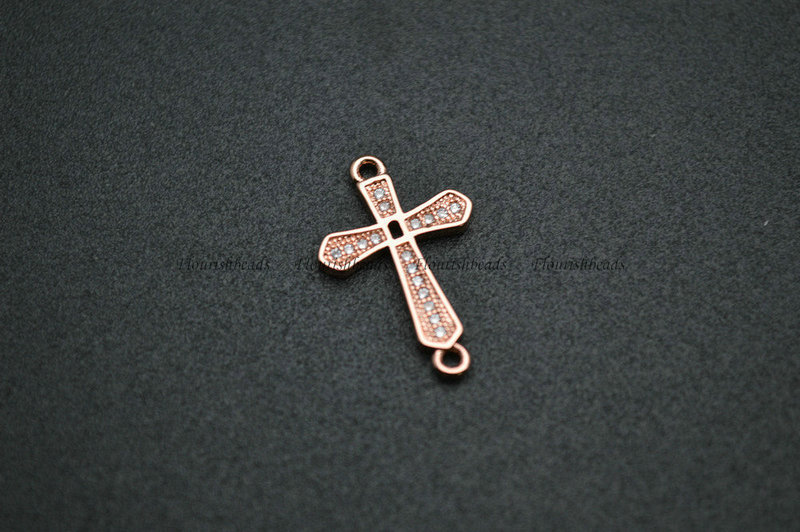 Cross Shape Gun Metal Gold Rhodium Rose Gold Plating Copper Paved CZ Charms