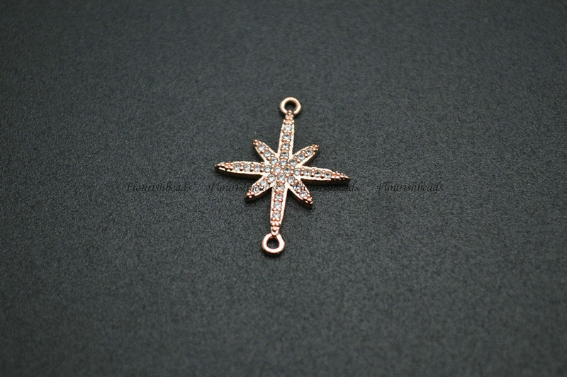 Snow Flake Metal Plating Copper CZ Zircon 2 Loops Connecter Charms