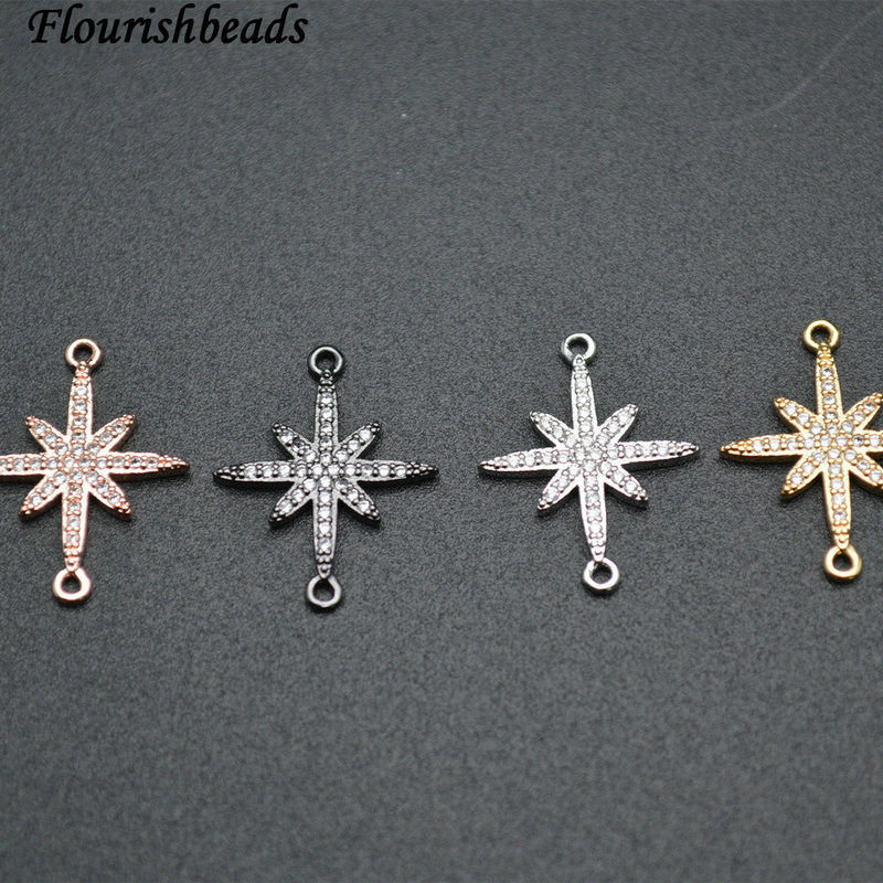 Snow Flake Metal Plating Copper CZ Zircon 2 Loops Connecter Charms