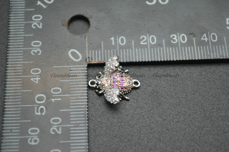 Multi Color Gold Ladybird Rhodium Insect Plating Copper Paved CZ Dould Connecter  Charms for Jewelry Making