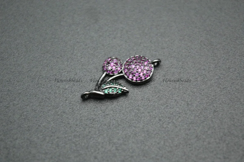 Zircon CZ Paved Gold Gun Metal Rhodium Plating Copper Circle Flower Charms