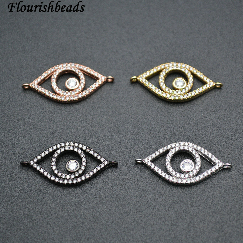 Hollow Out Eye Shape Metal Plating Copper Eye Ball Paved CZ with Loops Charms