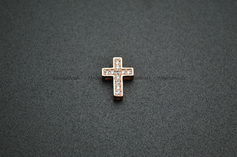 Anti-fade Metal Plating Copper Paved CZ Cross Hollow Out Connecter Charms