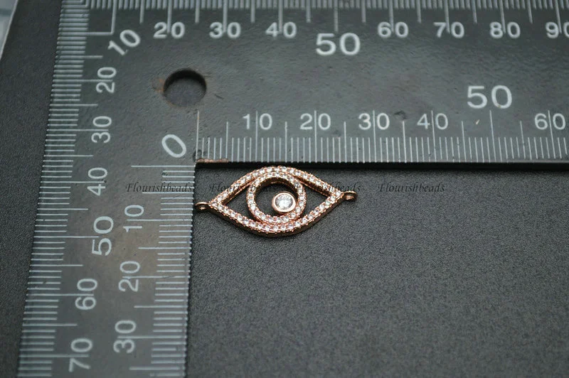 Hollow Out Eye Shape Metal Plating Copper Eye Ball Paved CZ with Loops Charms