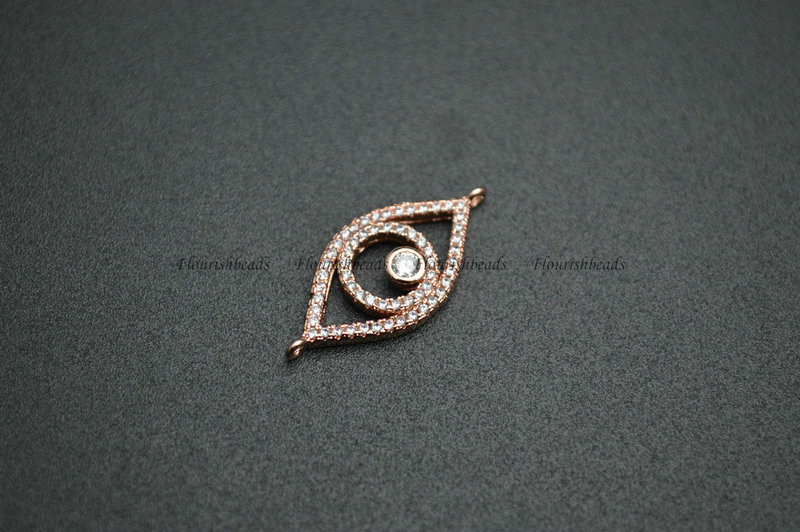 Hollow Out Eye Shape Metal Plating Copper Eye Ball Paved CZ with Loops Charms