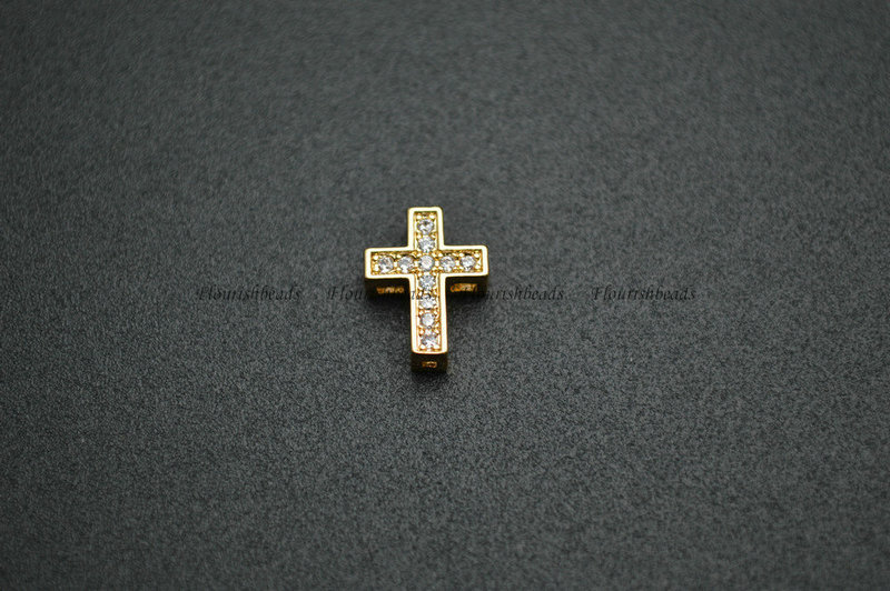 Anti-fade Metal Plating Copper Paved CZ Cross Hollow Out Connecter Charms