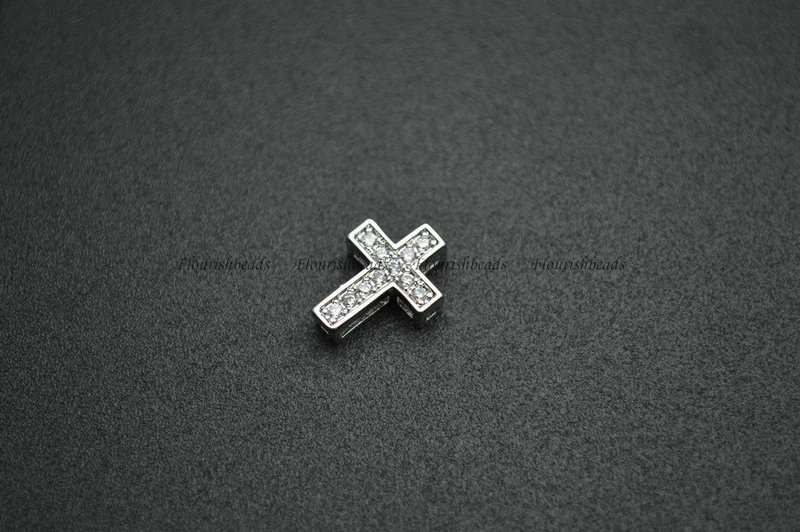 Anti-fade Metal Plating Copper Paved CZ Cross Hollow Out Connecter Charms
