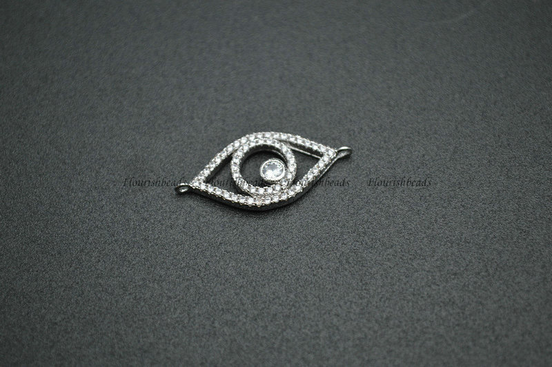 Hollow Out Eye Shape Metal Plating Copper Eye Ball Paved CZ with Loops Charms