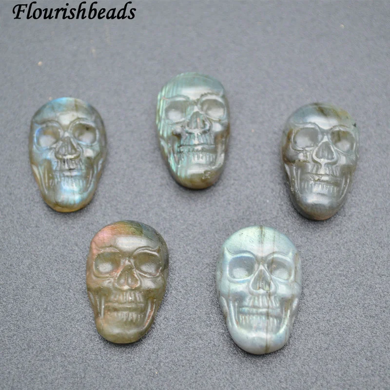 Natural Labradorite Carved Skull Shape Gothic Style Pendant For Jewelry Making