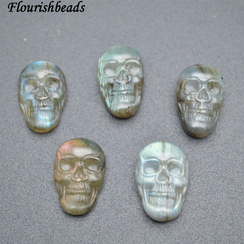 Natural Labradorite Carved Skull Shape Gothic Style Pendant For Jewelry Making