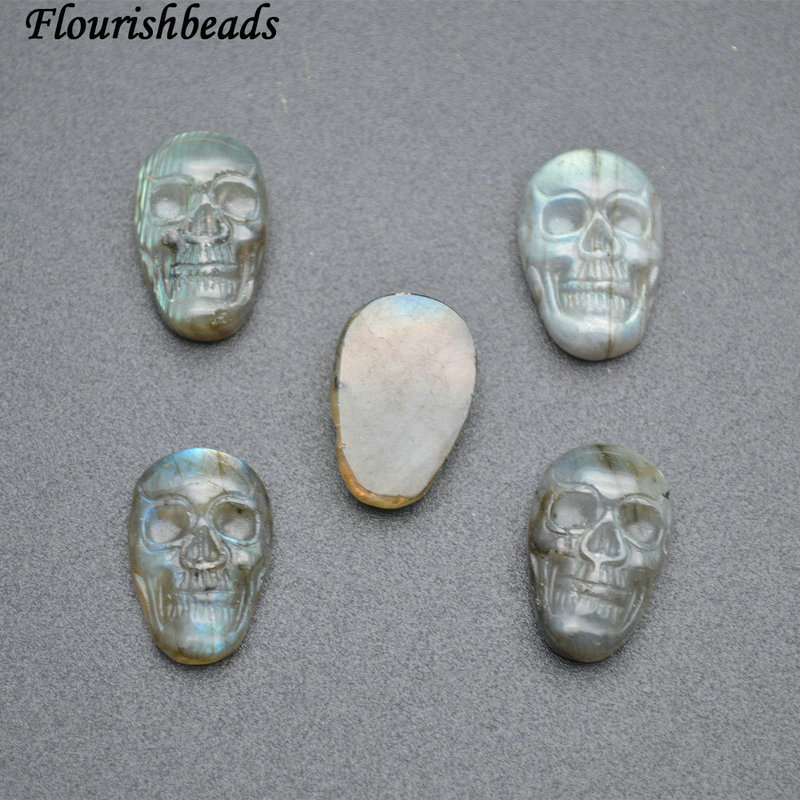Natural Labradorite Carved Skull Shape Gothic Style Pendant For Jewelry Making