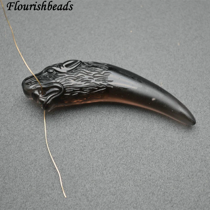 Natural Ice Kind Transparent Obsidian Stone Carved Wolf Tooth Shape Pendant