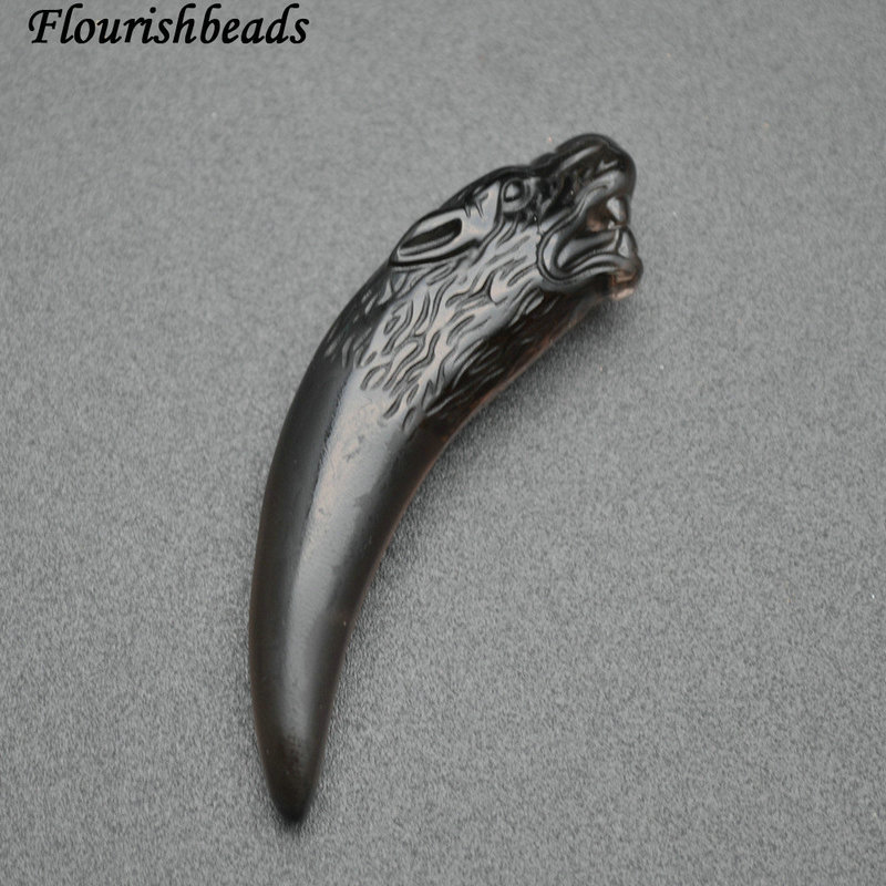 Natural Ice Kind Transparent Obsidian Stone Carved Wolf Tooth Shape Pendant