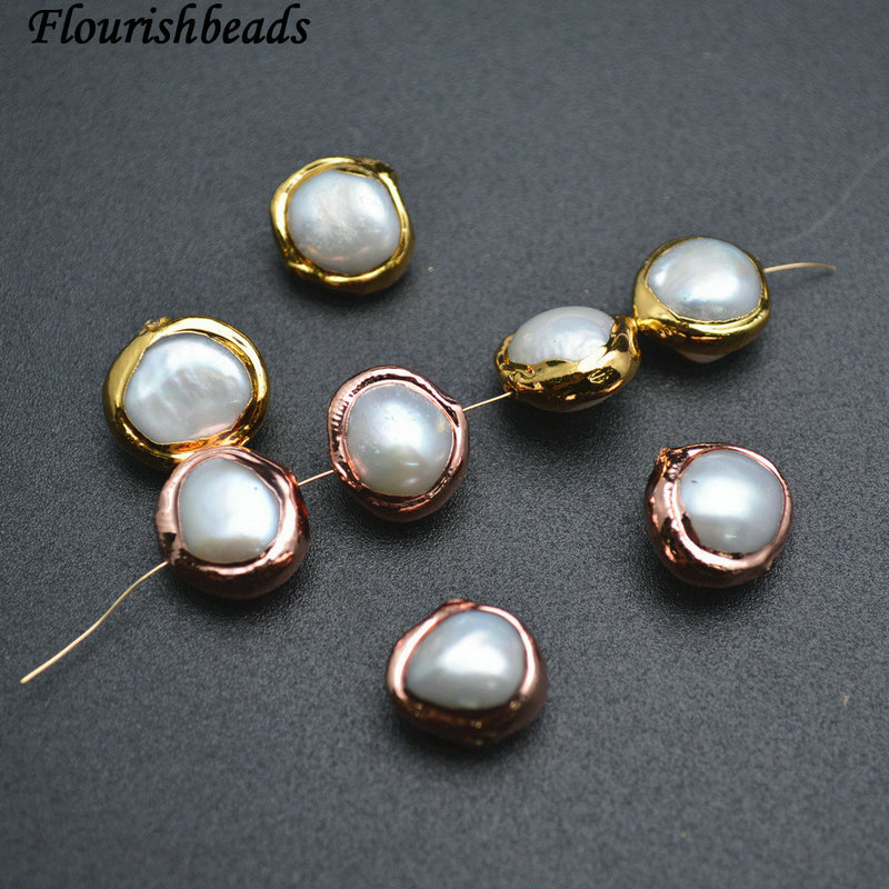 Gold Rose Gold Plating Copper Paved Natural White Pearl Roundle Loose Beads