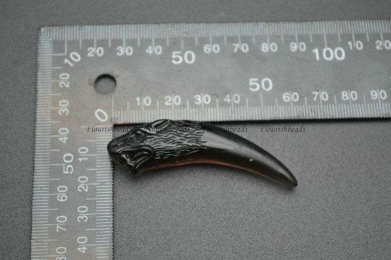 Natural Ice Kind Transparent Obsidian Stone Carved Wolf Tooth Shape Pendant