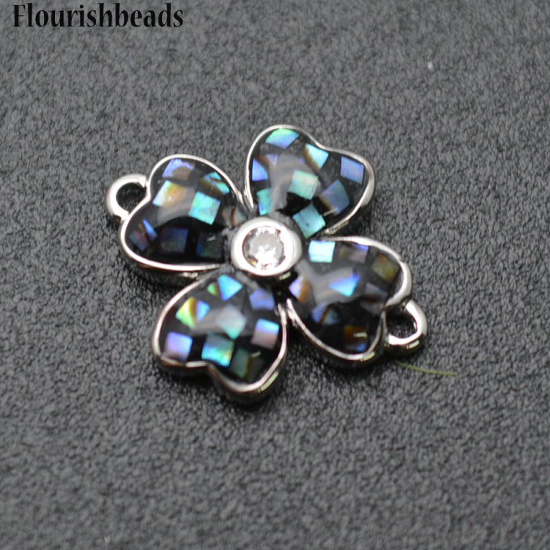 Two Loops Natural Black Abalone Shell Four Leaf Clover Charms fit Bracelets making Jewelry Findings