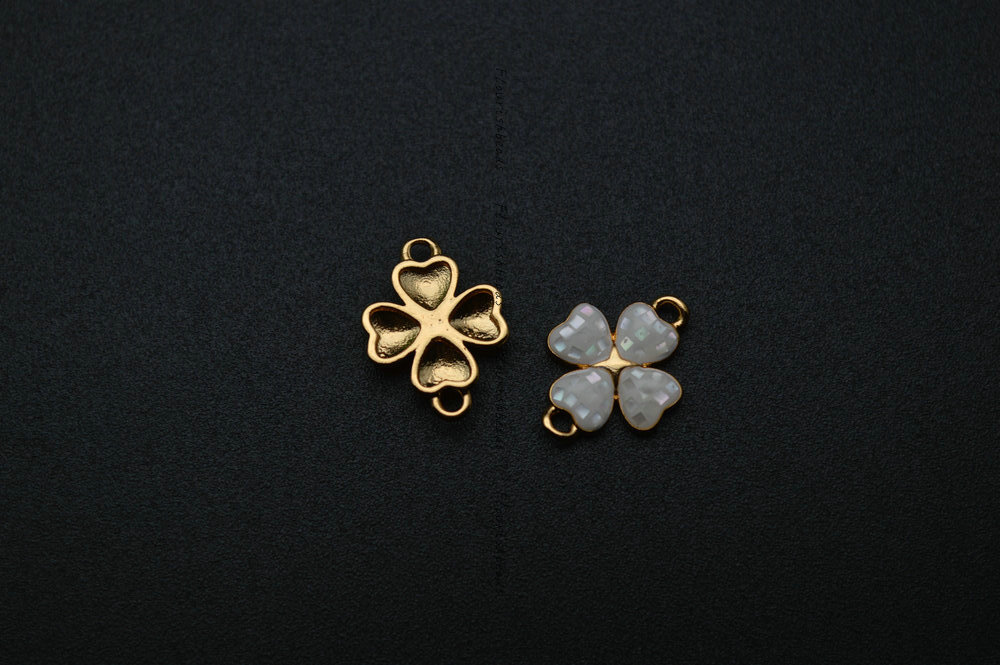 One Loop Gold plating Various color Natural Shell Flour Leaf Clover Charms fit Bracelets making Jewelry Findings