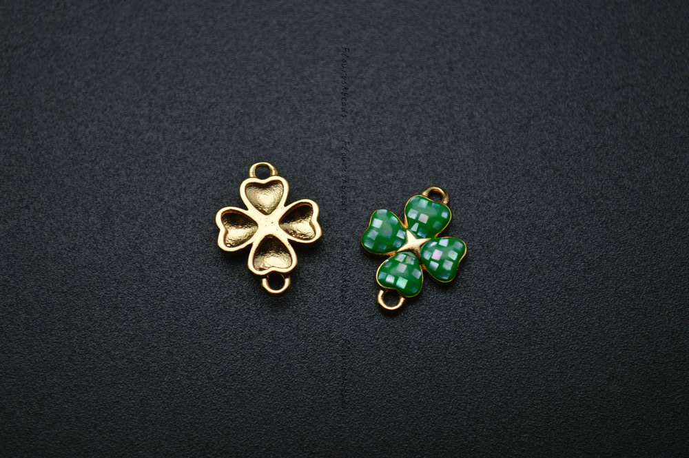One Loop Gold plating Various color Natural Shell Flour Leaf Clover Charms fit Bracelets making Jewelry Findings