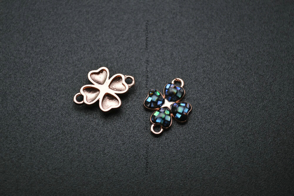 One Loop Gold plating Various color Natural Shell Flour Leaf Clover Charms fit Bracelets making Jewelry Findings