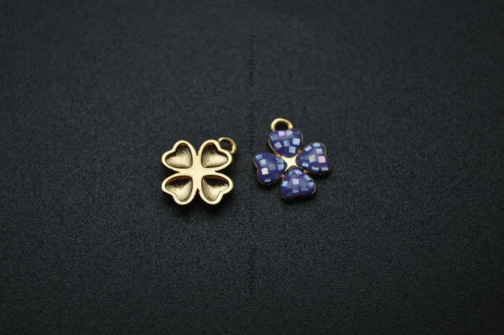 One Loop Gold plating Various color Natural Shell Flour Leaf Clover Charms fit Bracelets making Jewelry Findings