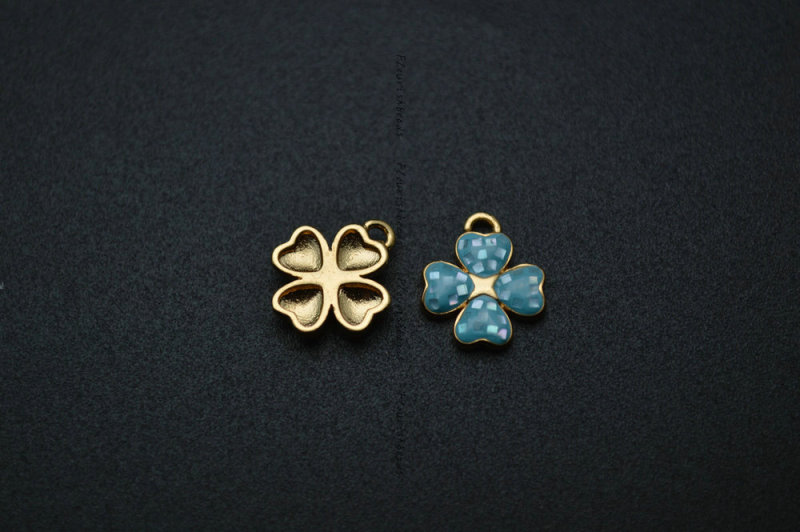 One Loop Gold plating Various color Natural Shell Flour Leaf Clover Charms fit Bracelets making Jewelry Findings